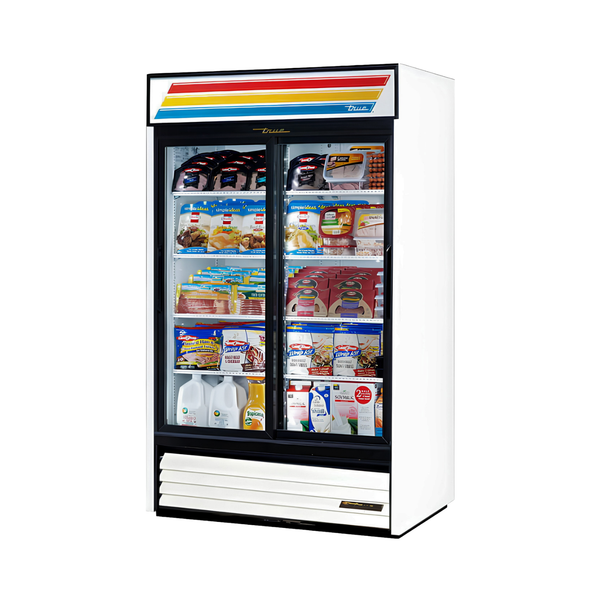 GDM-41-HC-LD 48" White 2-Sliding Door Refrigerated Merchandiser With LED Lighting