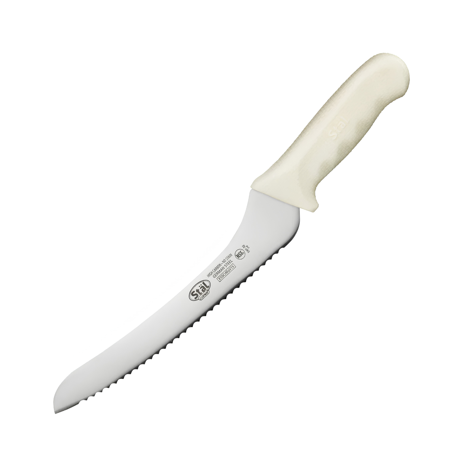 KWP-92 - 9" Bread Knife, White PP Hdl, Offset
